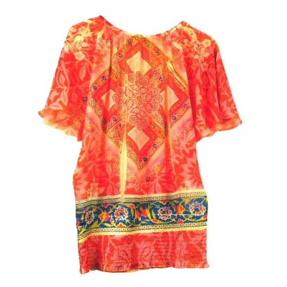 Womens Bright Red Orange Semi-sheer Dress Top Blouse size M    JH913 - Picture 2 of 3